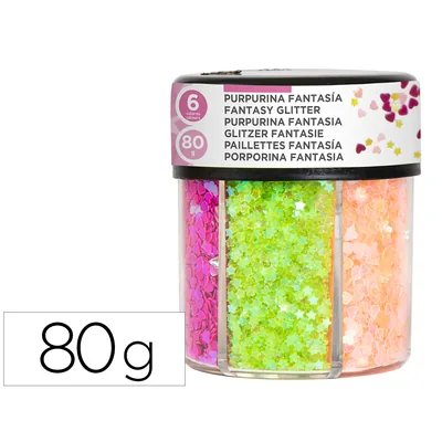 FANTA Purpurina Fantasia Liderpapel Corazon y Estrella Colores Neon Bote de 80GR