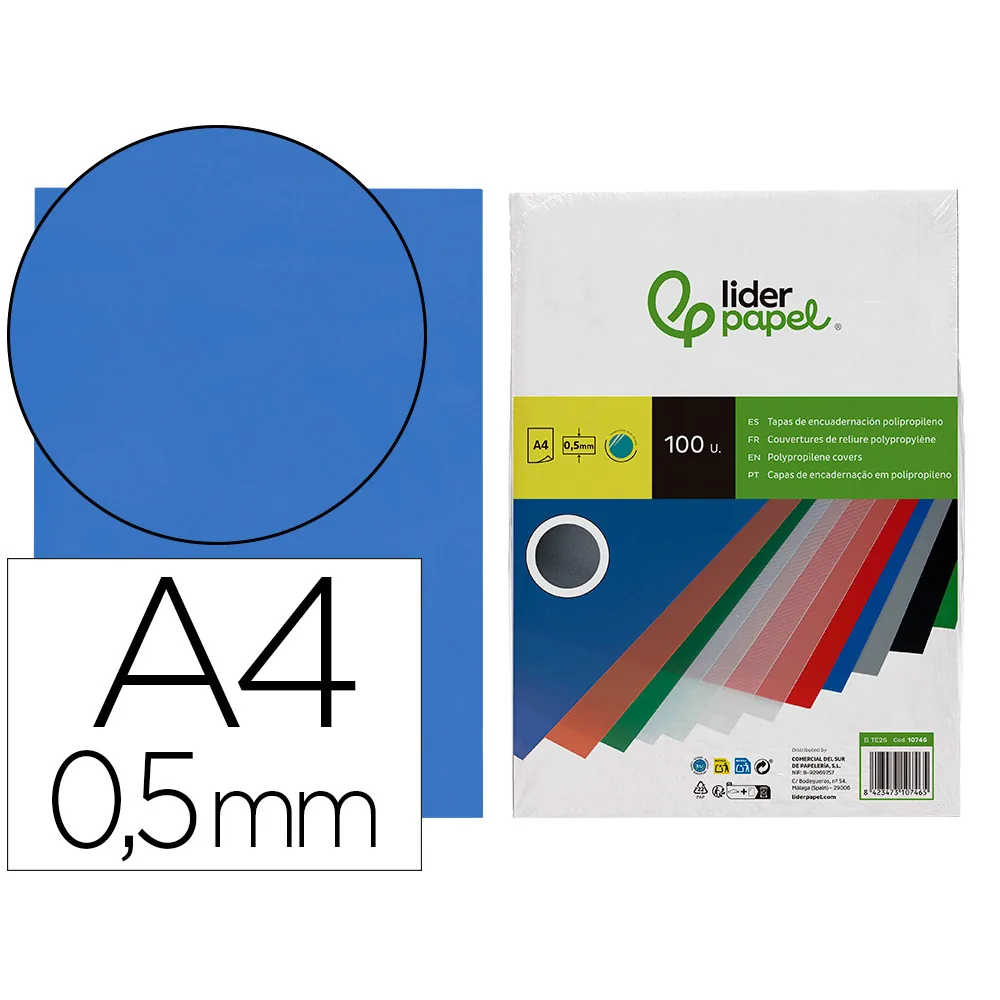 Tapa Encuadernacion Liderpapel Polipropileno A4 0.5 MM Azul Translucido Paquete de 100 Unidades