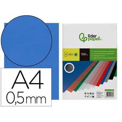 LIDERPAPEL Tapa Encuadernacion Liderpapel Polipropileno A4 0.5 MM Azul Translucido Paquete de 100 Unidades