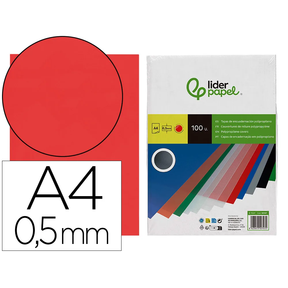 Tapa Encuadernacion Liderpapel Polipropileno A4 0.5 MM Rojo Translucido Paquete de 100 Unidades
