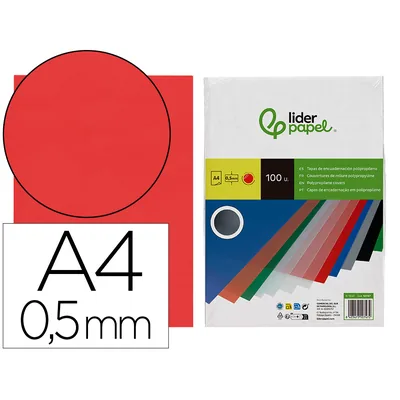 LIDERPAPEL Tapa Encuadernacion Liderpapel Polipropileno A4 0.5 MM Rojo Translucido Paquete de 100 Unidades