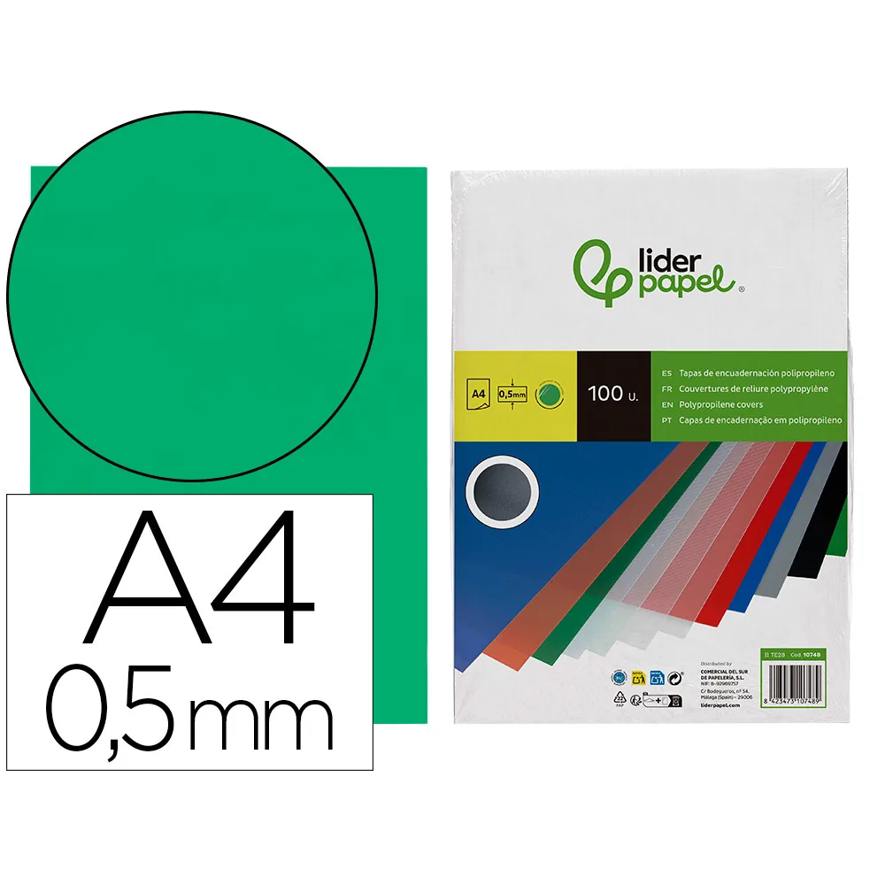 Tapa Encuadernacion Liderpapel Polipropileno A4 0.5 MM Verde Translucido Paquete de 100 Unidades
