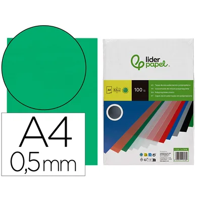 LIDERPAPEL Tapa Encuadernacion Liderpapel Polipropileno A4 0.5 MM Verde Translucido Paquete de 100 Unidades