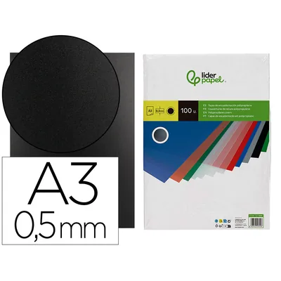 LIDERPAPEL Tapa Encuadernacion Liderpapel Polipropileno A3 0.5 MM Negro Opaco Paquete de 100 Unidades