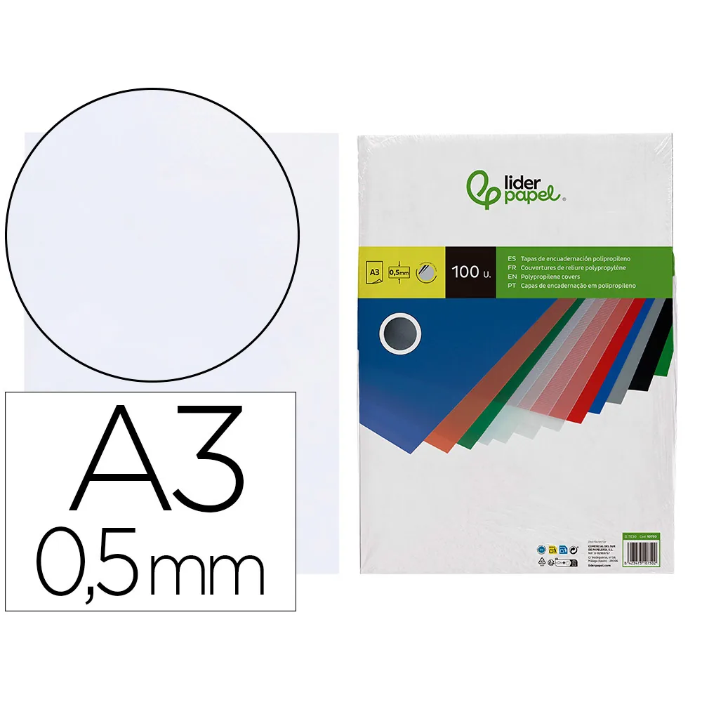 Tapa Encuadernacion Liderpapel Polipropileno A3 0.5 MM Transparente Paquete de 100 Unidades