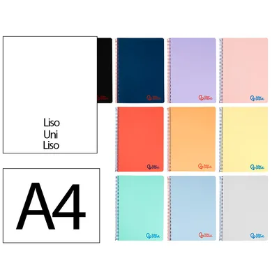 PLA Cuaderno Espiral Liderpapel A4 Wonder Tapa Plastico 80H 90GR Liso Colores Surtidos