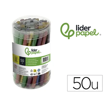 LIDERPAPEL Barra Termofusible Purpurina Liderpapel 7 MM Diametro X 100 MM de Alto Bote 50 Unidades Colores Surtidos