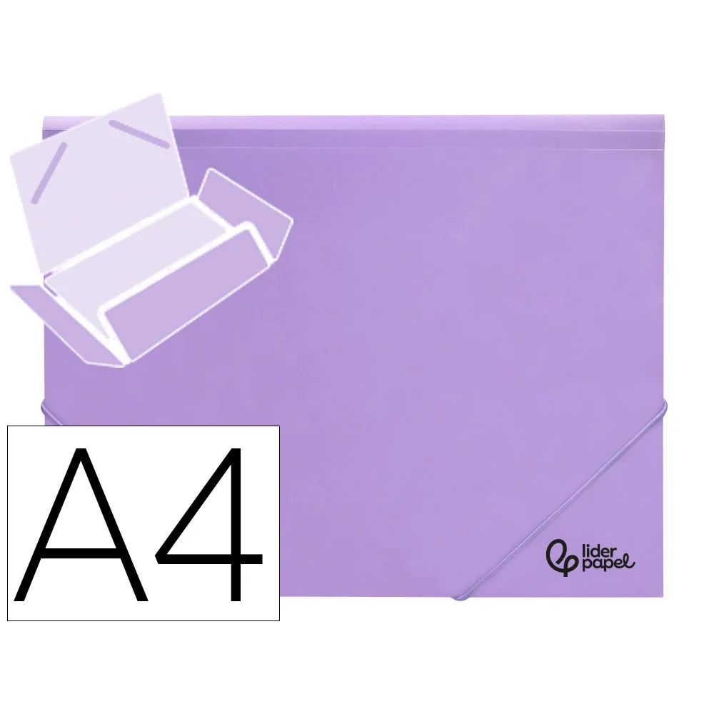 Carpeta Liderpapel Gomas Tres Solapas Polipropileno DIN A4 Color Lavanda Opaco