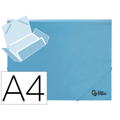 LIDERPAPEL Carpeta Liderpapel Gomas Tres Solapas Polipropileno DIN A4 Color Celeste Opaco