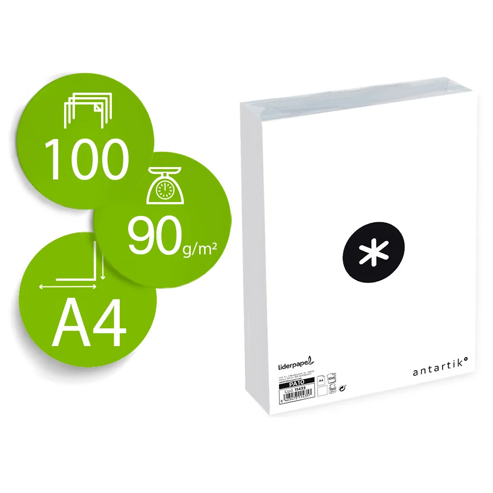 Papel Antartik DIN A4 90 G Liso Paquete de 100 Hojas