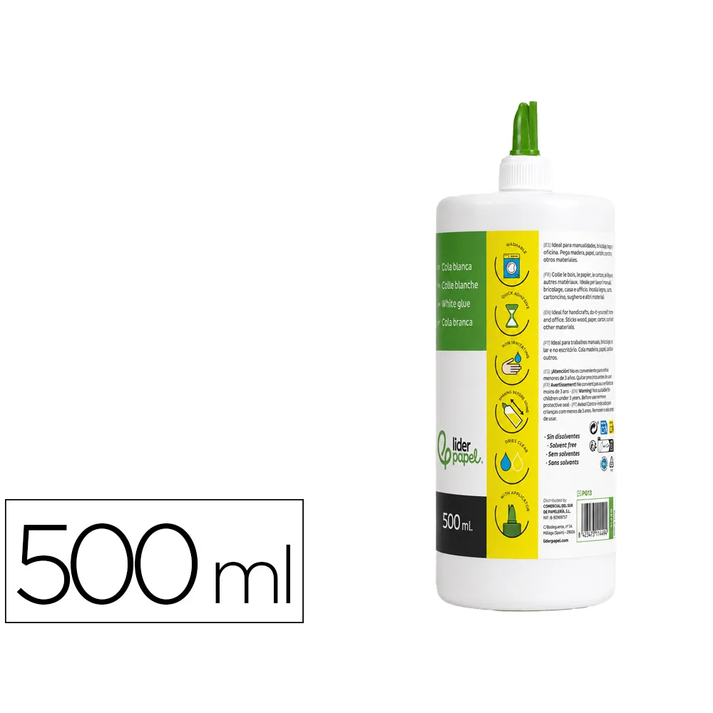 Pegamento Cola Blanca Lavable Liderpapel Bote de 500 ML