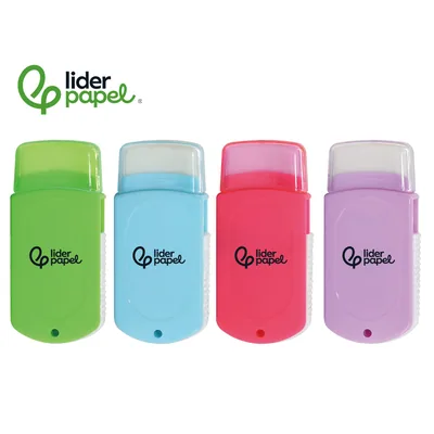 Goma de Borrar Liderpapel Rectangular con Protector Plastico Sacapuntas 2 Usos y Cepillo Colores Surtidos