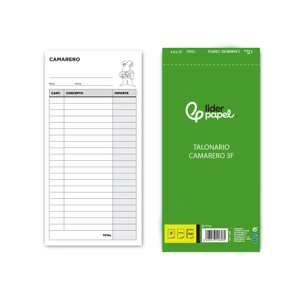 Talonario Liderpapel Camarero 3/Fº Original T114