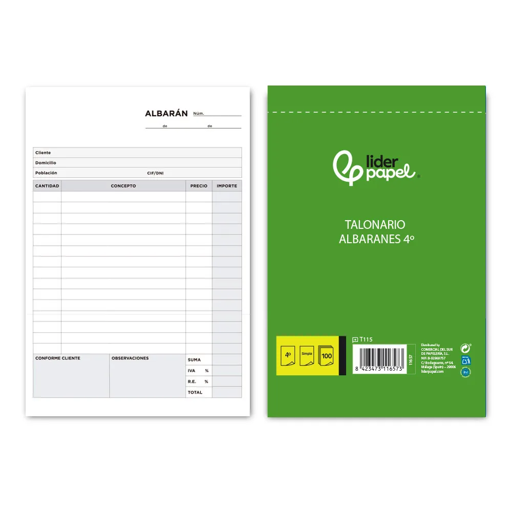 Talonario Liderpapel Albaran Cuarto Original T115