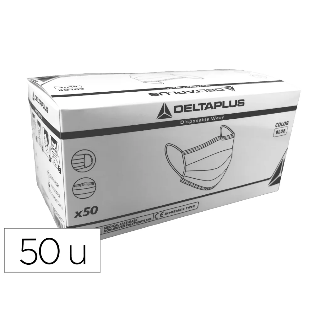 Mascarilla Facial Higienica Desechable 3 Capas con Ajuste Nasal Filtracion 95% Color Azul