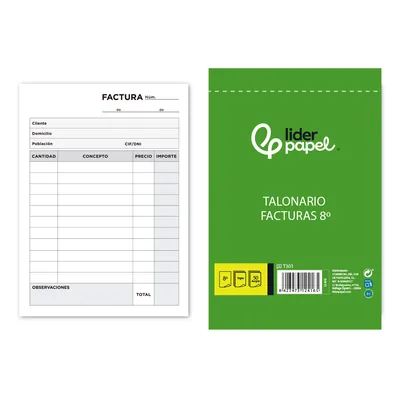 LIDERPAPEL Talonario Liderpapel Facturas 8º Original y 2 Copias T301 Sin I.v.a.