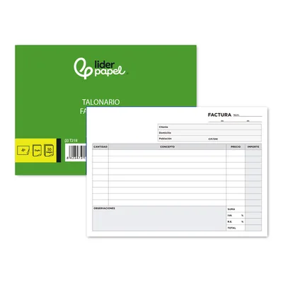 LIDERPAPEL Talonario Liderpapel Facturas Cuarto Original y Copia T218 Apaisado con I.v.a.