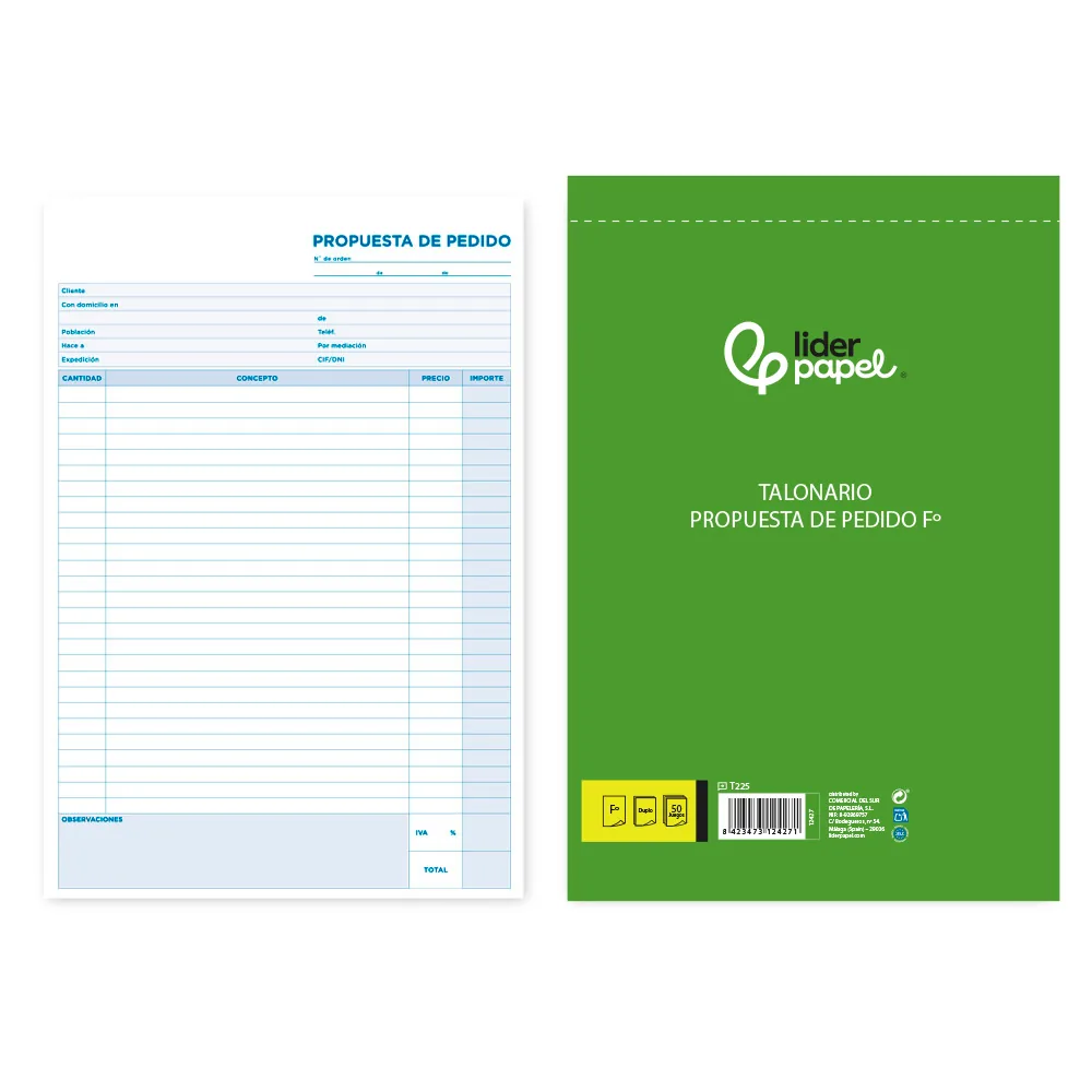 Talonario Liderpapel Pedidos Folio Original y Copia T225