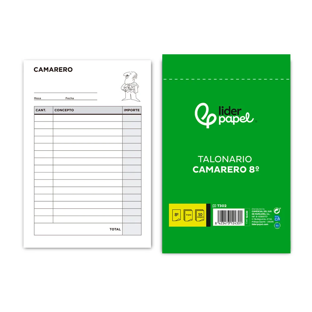 Talonario Liderpapel Camarero 8º Original y 2 Copias T302