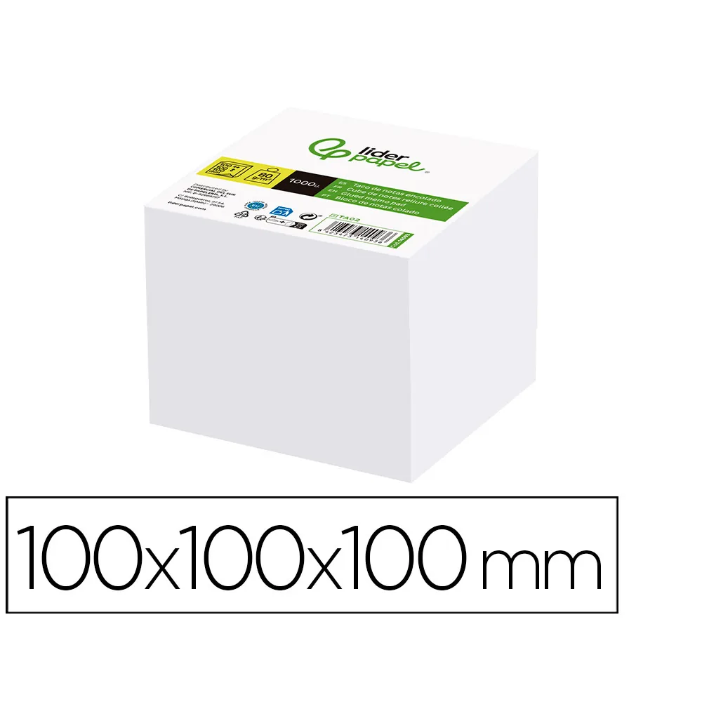 Taco Papel Liderpapel Encolado Blanco 1000 Hojas 100X100X100 MM 80 G