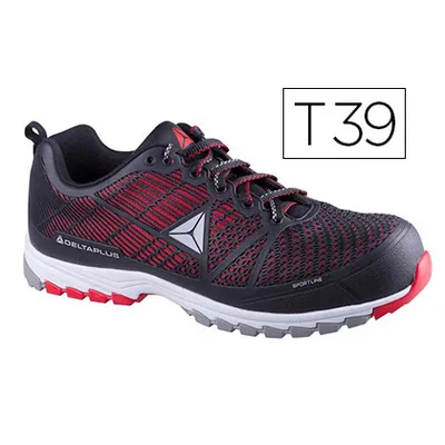DELTAPLUS Zapatos de Seguridad Deltaplus de Poliuretano y Malla Aireada S1P Negro y Rojo Talla 39