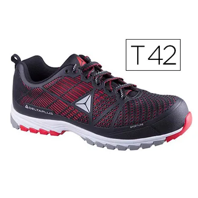DELTAPLUS Zapatos de Seguridad Deltaplus de Poliuretano y Malla Aireada S1P Negro y Rojo Talla 42