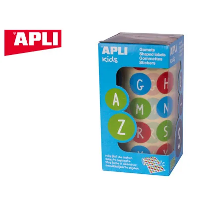 Gomets Apli Autoadhesivo Redondo Abecedario 20 MM Diametro Multicolor Rollo de 900 Unidades