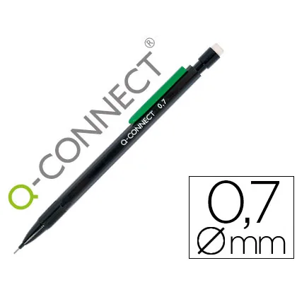 Portaminas Q-Connect 0,7 MM con 3 Minas Cuerpo Negro con Clip Verde