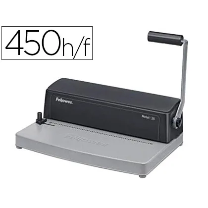 Encuadernadora para Espiral Fellowes Metal 25 Perfora 10 Hojas Tamaño A4 Encuaderna Hasta 450 Hojas Paso 5:1