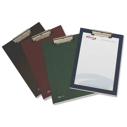 Portanotas Pardo Carton Forrado Pvc Folio con Pinza Metalica Azul