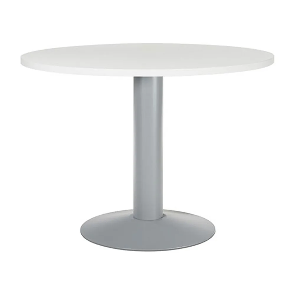 Mesa de Reunion Rocada Meeting 3005AT04 Estructura Columna Acero Gris Tablero Madera Blanco 100 CM Diametro