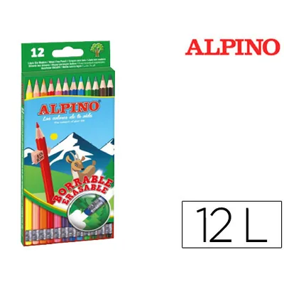 ALPINO Lapices de Colores Alpino Borrable con Goma Caja de 12 Colores Surtidos