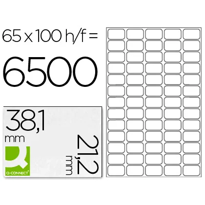 Etiqueta Adhesiva Q-Connect KF15386 Tamaño 38,1X21,2 MM Fotocopiadora Laser Ink-jet Caja con 100 Hojas DIN A4