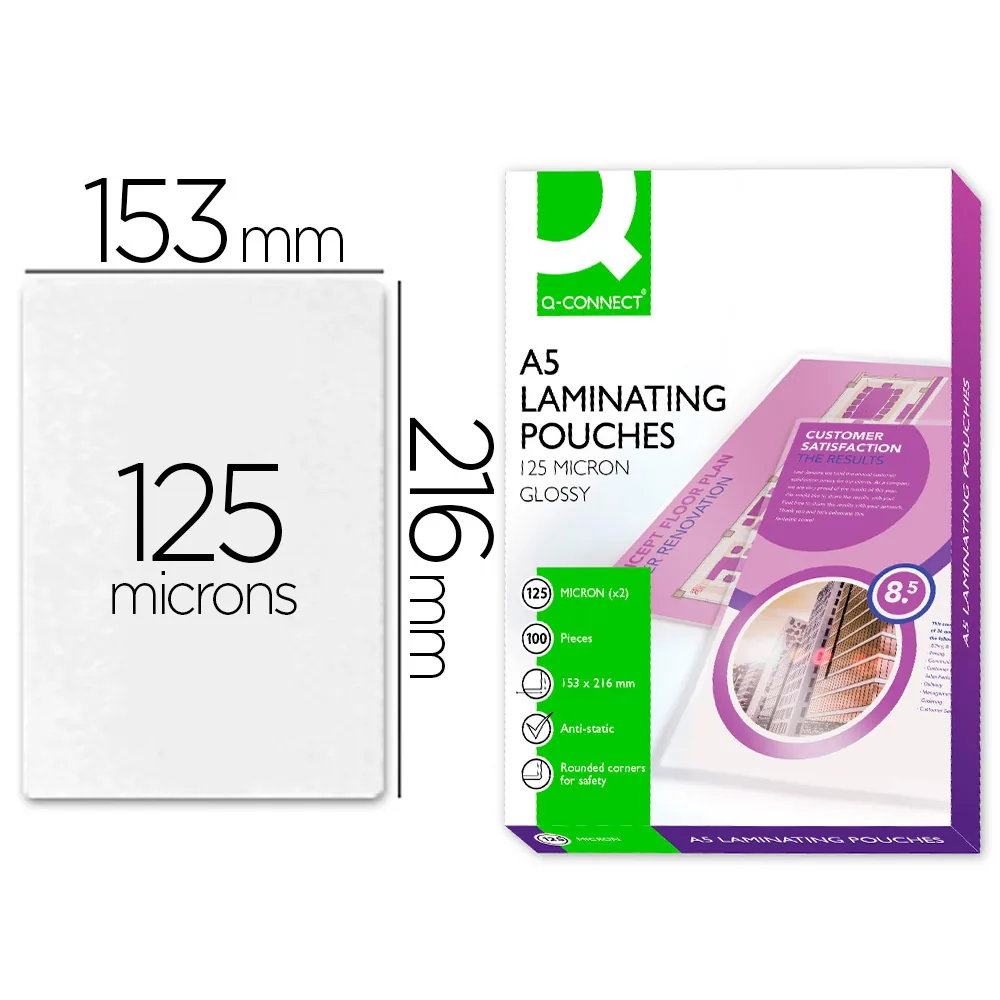 Bolsa de Plastificar Q-Connect 153 X 216 MM DIN A5 125 Mc Autoadhesivas Caja de 100 Unidades