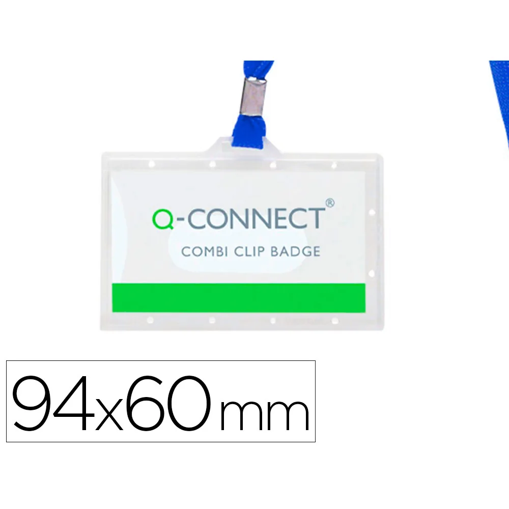 Identificador Q-Connect KF17112 con Cordon Plano Azul y Apertura Lateral 94X60 MM