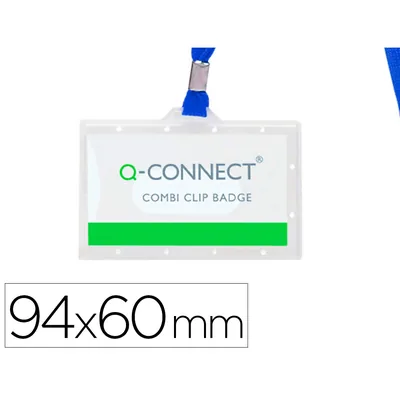 Q-CONNECT Identificador Q-Connect KF17112 con Cordon Plano Azul y Apertura Lateral 94X60 MM