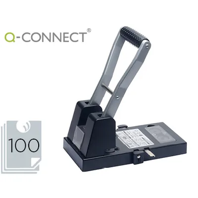 Q-CONNECT Taladrador Q-Connect KF18766 Negro 2 Taladros Abertura 10 MM Capacidad 100 Hojas