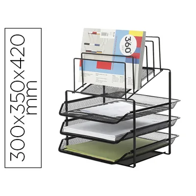 Q-CONNECT Bandeja Clasificadora Sobres Q-Connect KF17296 Metalica Rejilla Negra 3 Bandejas 300X350X420 MM