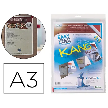 Funda de Presentacion Djois Adhesiva Removible A3 Esquina Magnetica Capacidad 10 Hojas Pack de 2 Unidades