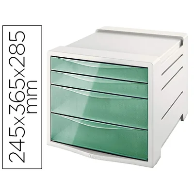 ESSELTE Fichero Cajones de Sobremesa Esselte Colour Ice Plastico 4 Cajones Color Verde 245X365X285 MM
