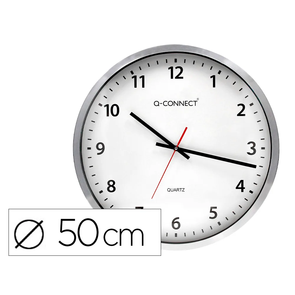 Reloj Q-Connect de Pared Plastico Oficina Redondo 50 CM Marco Cromado
