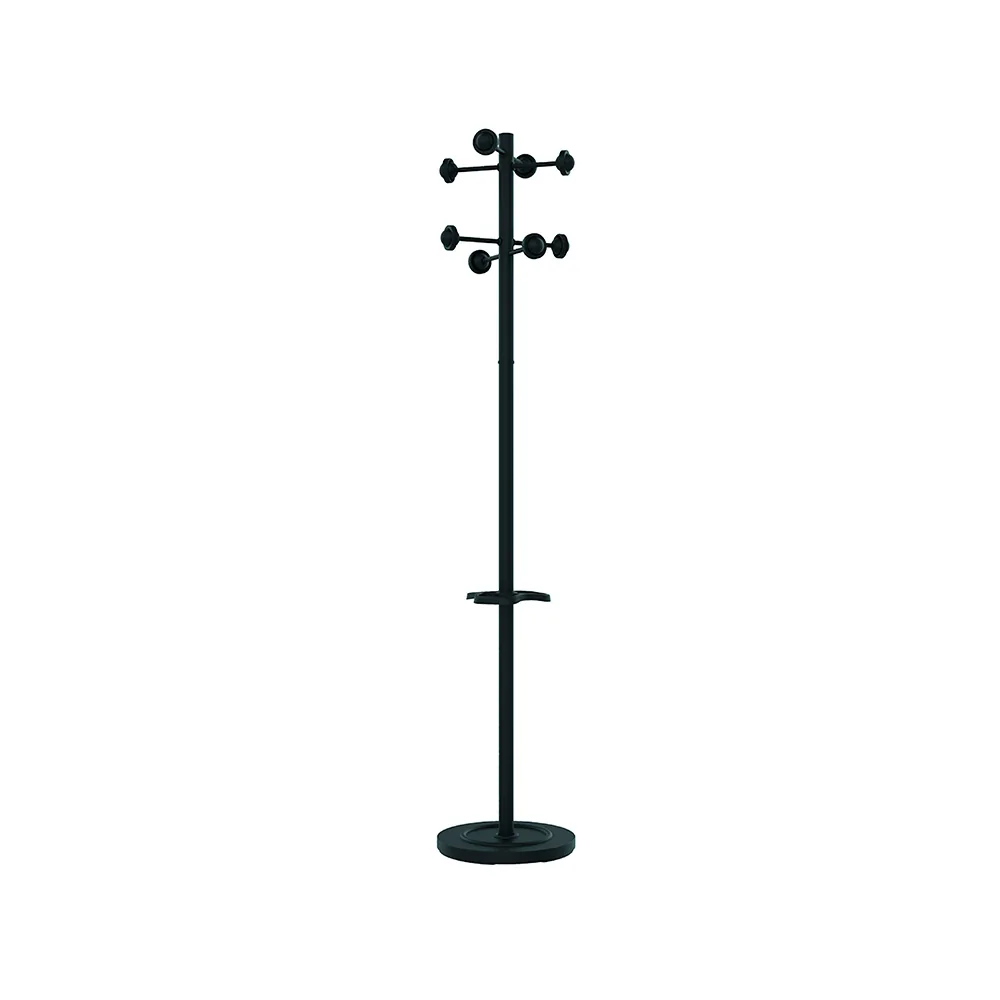 Perchero Metalico Unilux Accueil Pie 8 Colgadores con Paraguero y Bandeja Goteo Negro 177X38 CM
