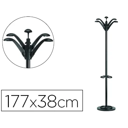 Perchero Metalico Unilux Flora Pie 6 Colgadores con Paraguero y Bandeja Goteo Negro 177X38 CM