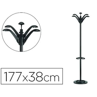UNILUX Perchero Metalico Unilux Flora Pie 6 Colgadores con Paraguero y Bandeja Goteo Negro 177X38 CM