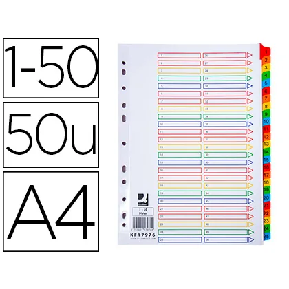 Separador Numerico Q-Connect Carton 1-50 Juego de 50 Separadores DIN A4 Multitaladro