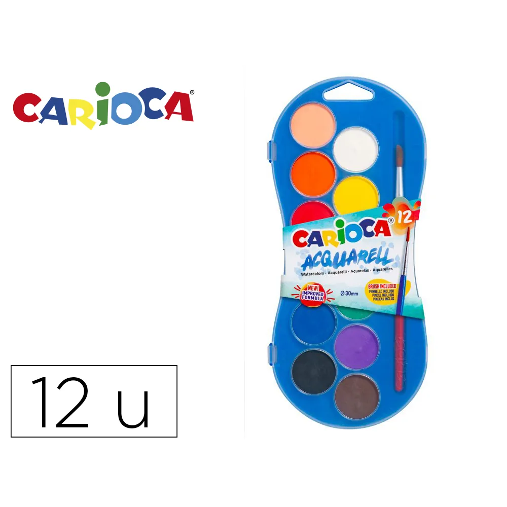 Acuarela Carioca 12 Colores con Pincel Estuche de Plastico