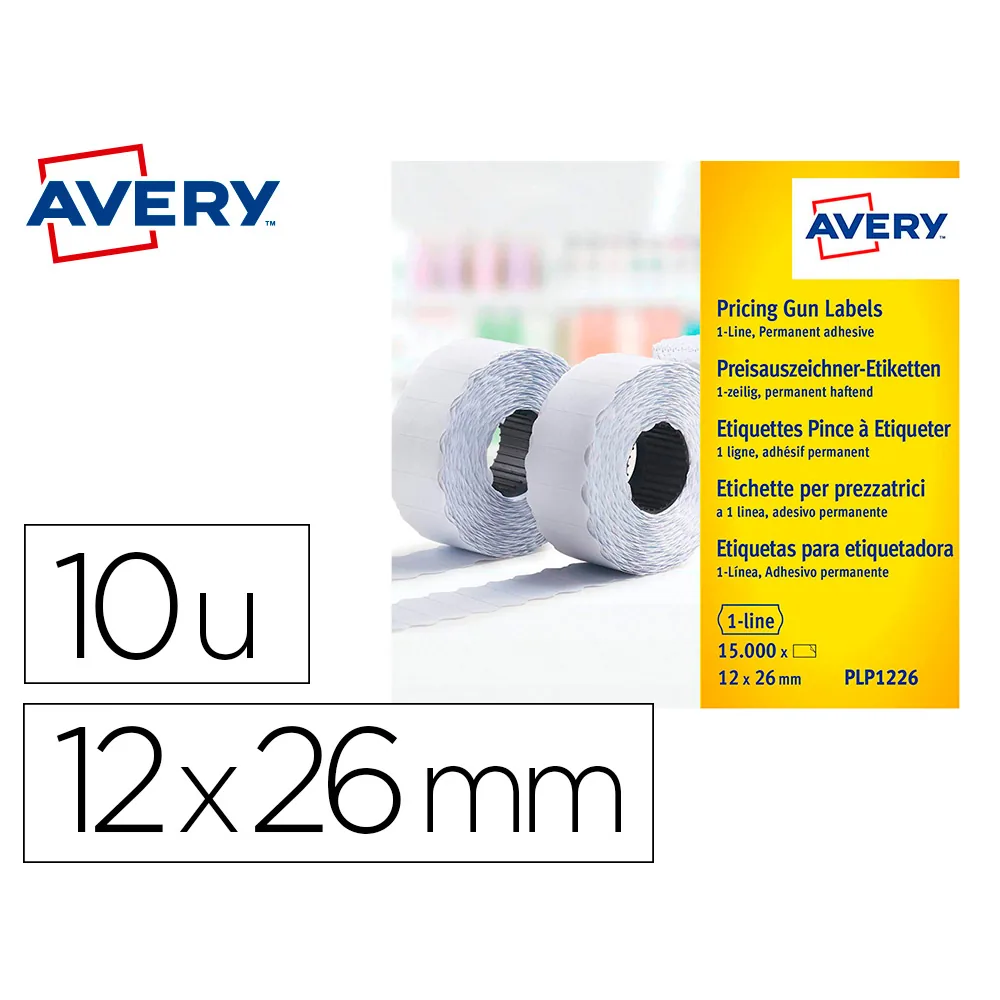 Etiqueta Avery 1 Linea Adhesivo Permanente 26X12 MM Blanca Rollo 1500 Unidades Caja de 10 Unidades