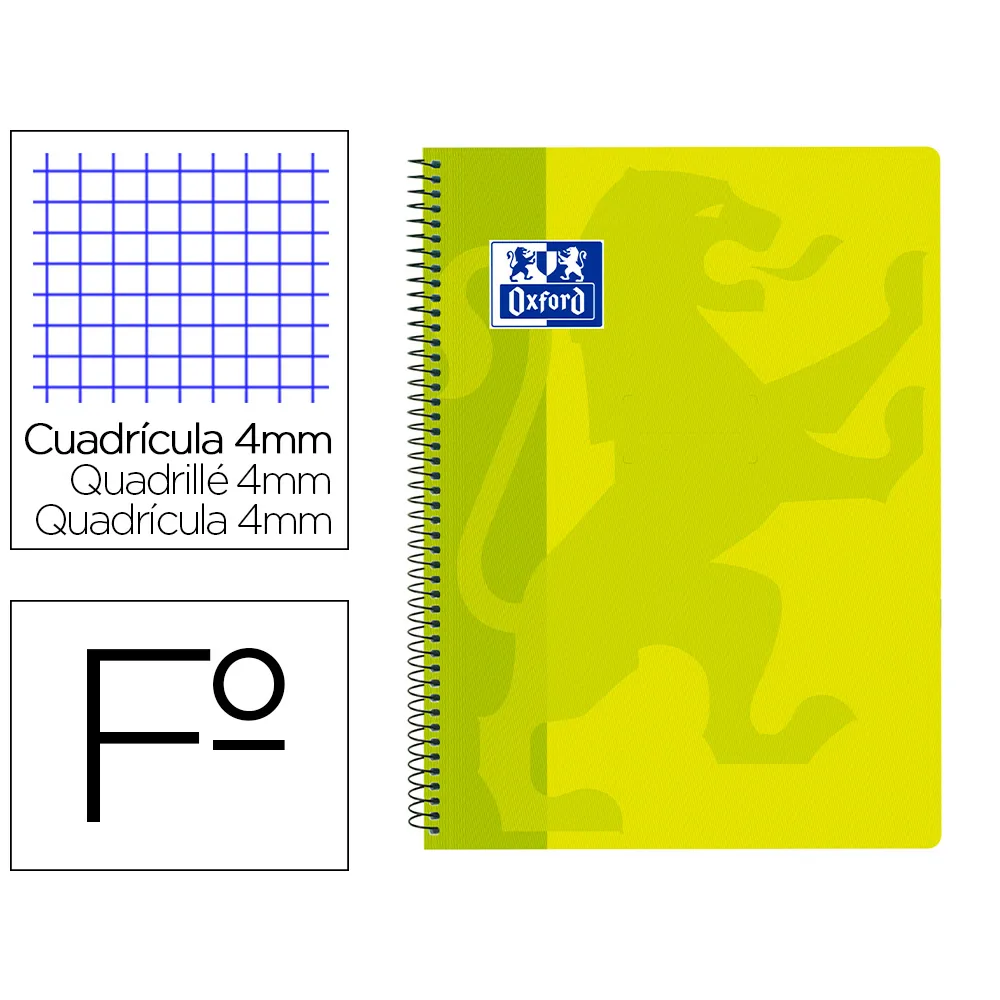 Cuaderno Espiral Oxford School Classic Tapa Polipropileno Folio 80 Hojas Cuadro 4 MM con Margen Lima