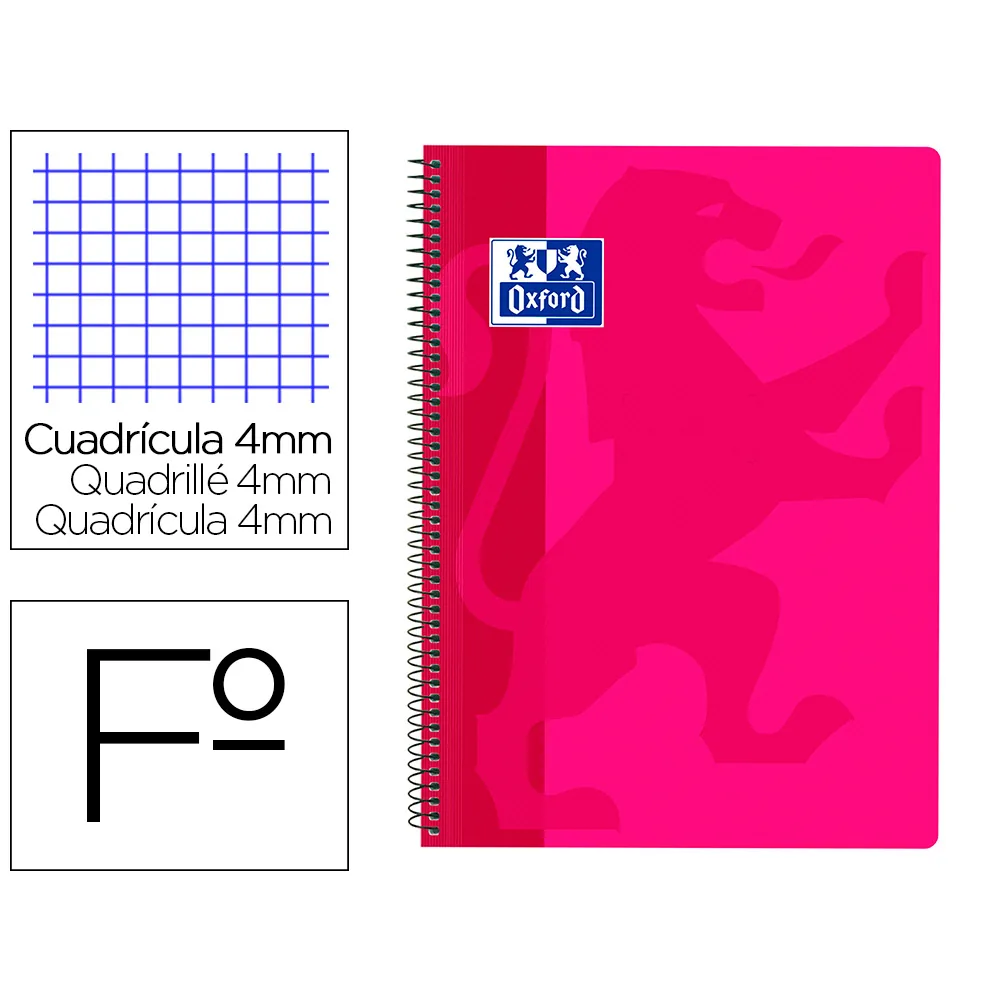 Cuaderno Espiral Oxford School Classic Tapa Polipropileno Folio 80 H Cuadro 4 MM con Margen Fucsia