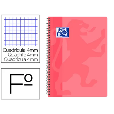 OXFORD Cuaderno Espiral Oxford School Classic Tapa Polipropileno Folio 80 Hojas Cuadro 4 MM con Margen Rosa
